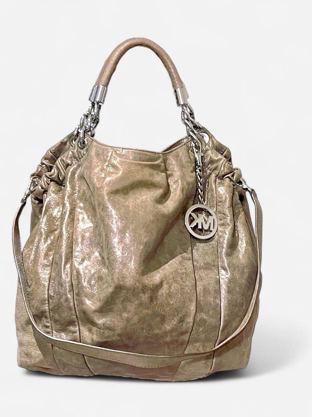 Michael Kors Metallic Taupe Leather Hobo Bag